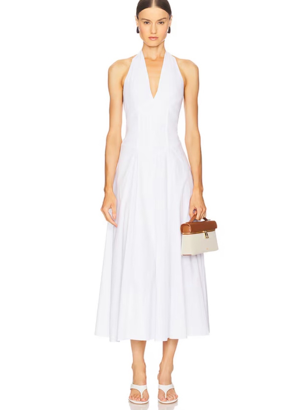 SNDYS White Halter Midi Dress with V-Neck xs